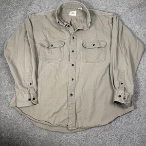 American Eagle Cotton Long Sleeve Button Down Casual Shirt Tan Men's Large